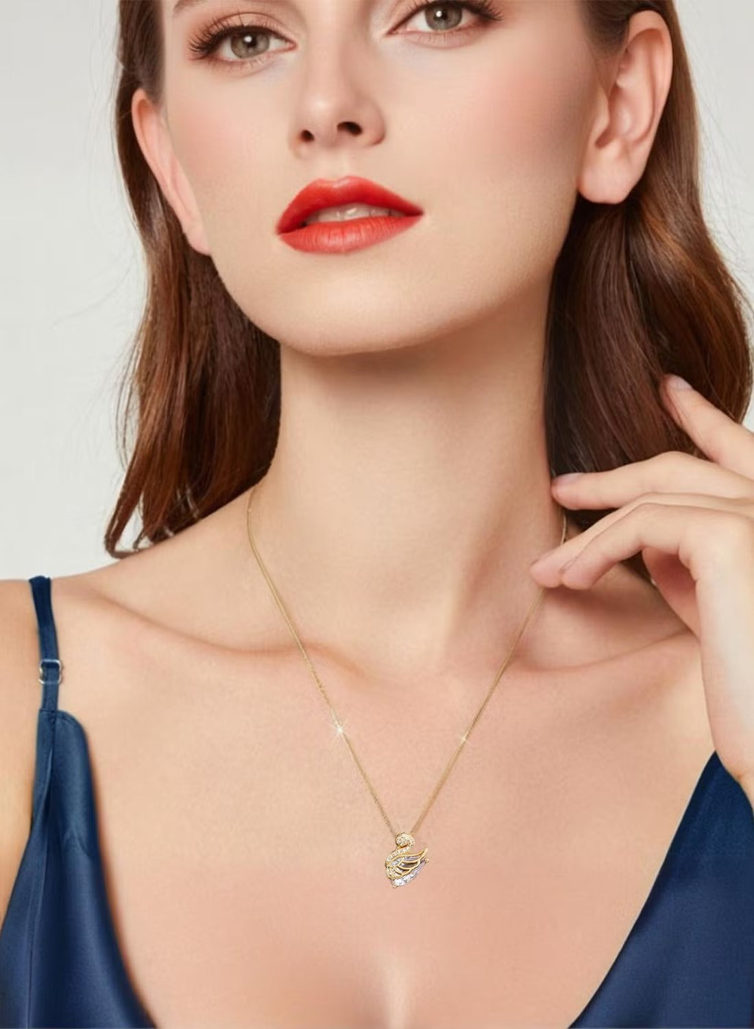 Collier Cygne Cristal en Acier Inoxydable