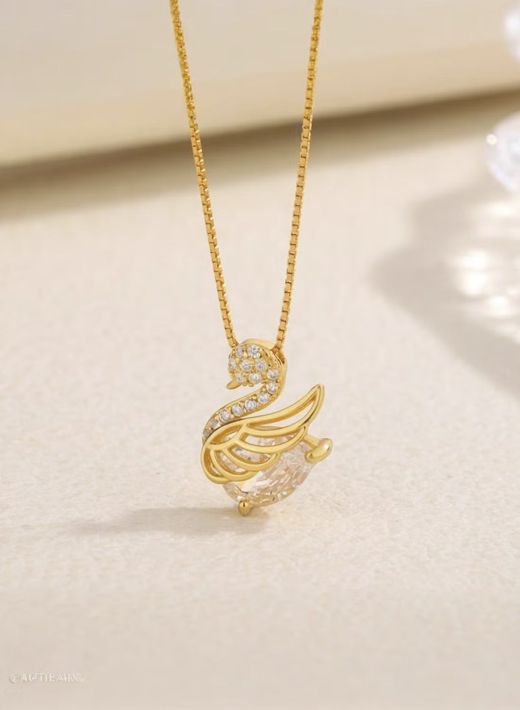 Collier Cygne Cristal en Acier Inoxydable