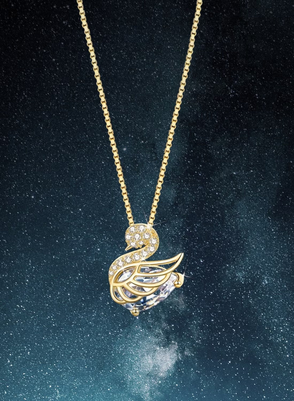 Collier Cygne Cristal en Acier Inoxydable