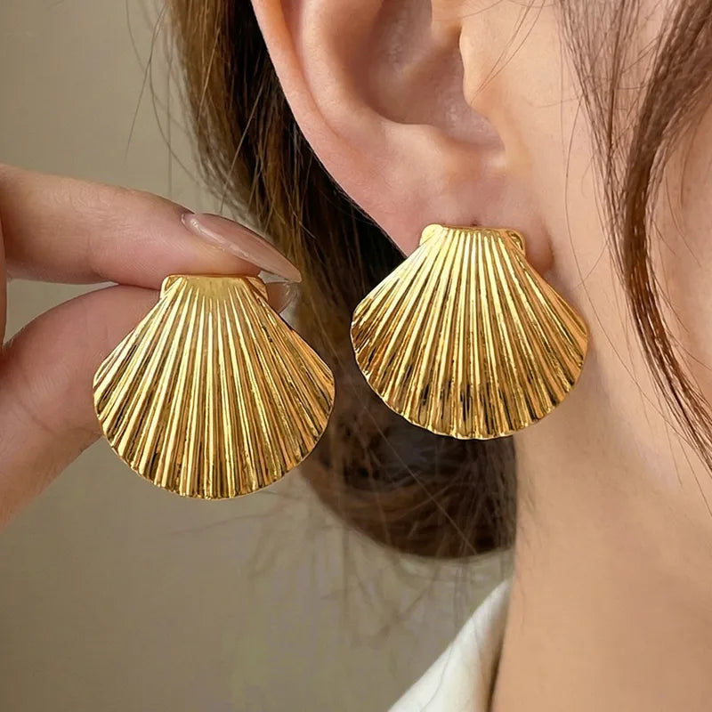 Boucles d'oreilles "Éventail" Chic en Acier Inoxydable 🐚