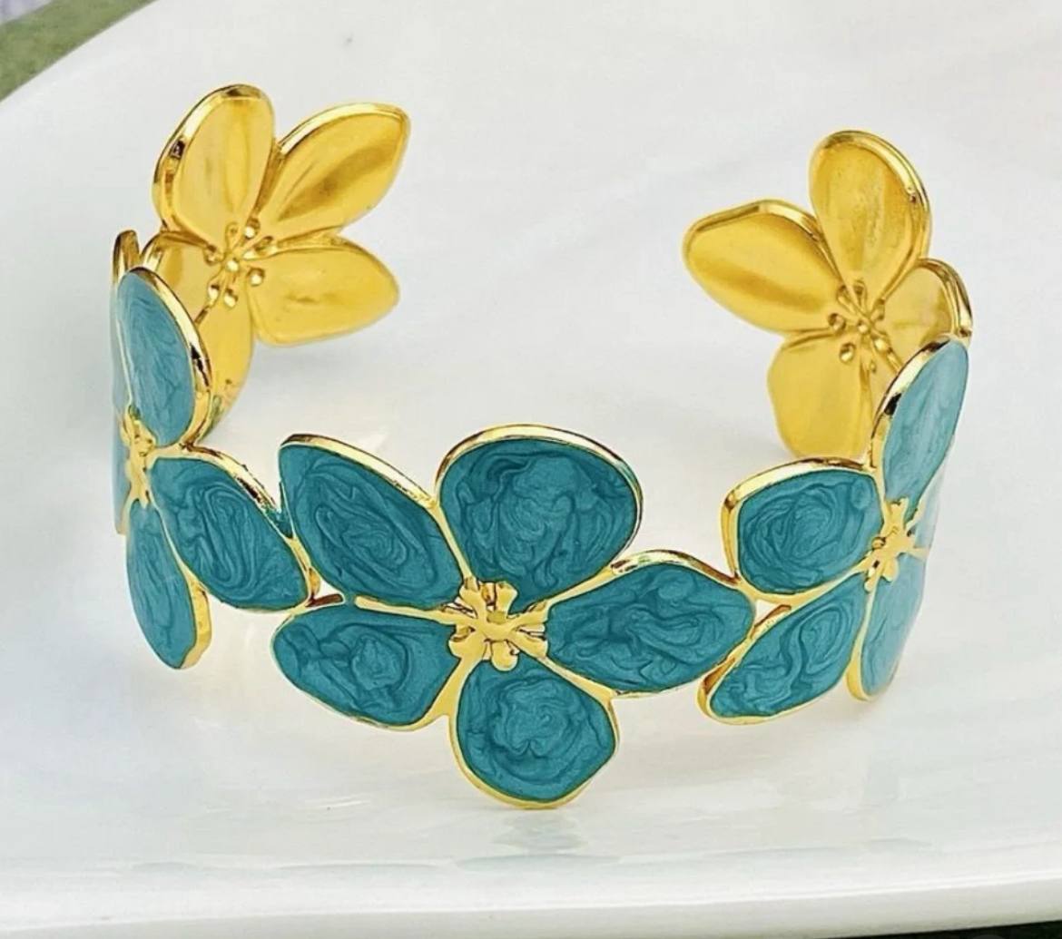 Bracelet Jonc "Éclat Floral" en Acier Inoxydable